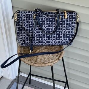 Tommy Hilfiger Navy and White Satchel with Geometric Design